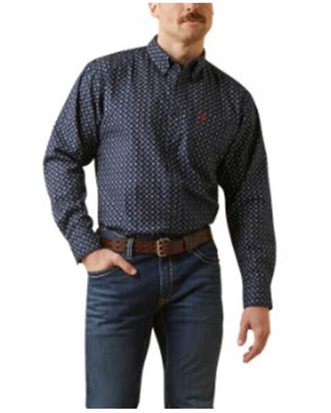Ariat Men's FR Wales Printed Long Sleeve Button-Down Stretch Work Shirt , Black, hi-res