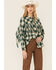 Image #1 - Entro Women's Green Plaid Fringe Yoke Shacket, Green, hi-res
