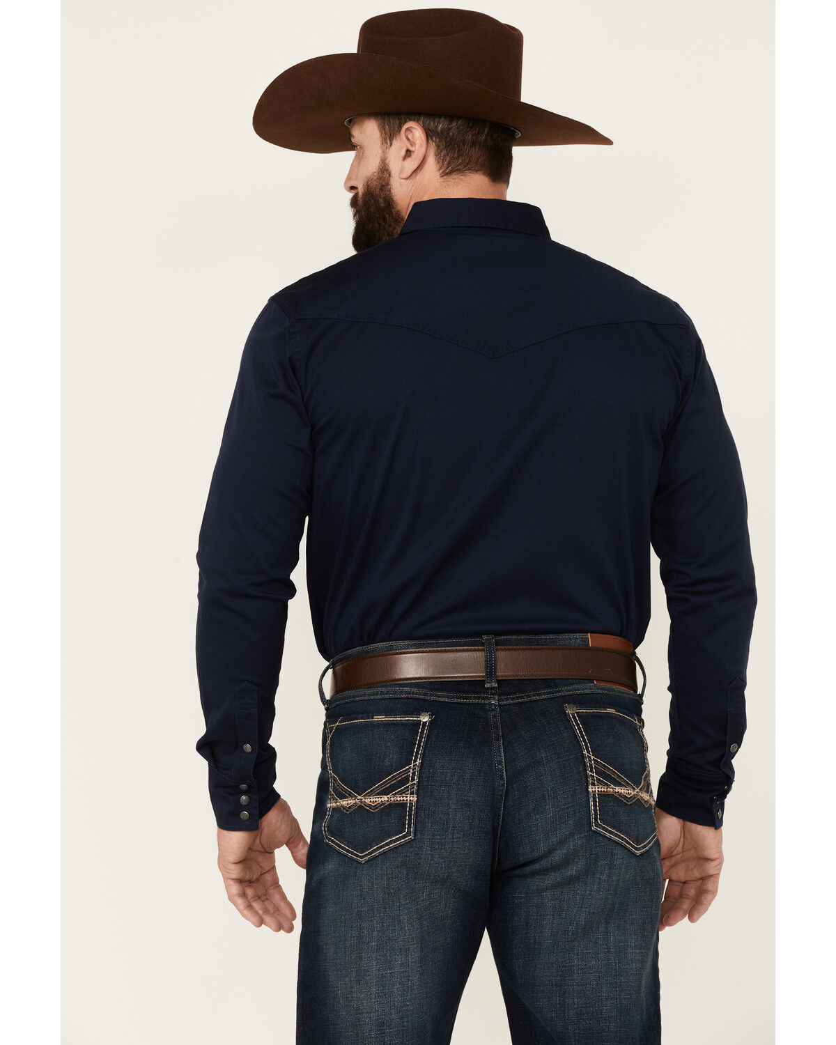 Image #5 - Blue Ranchwear Men's Heavy Twill Long Sleeve Snap Stretch Western Shirt, Navy, hi-res