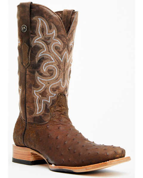 Image #1 - Tanner Mark Men's Exotic Full Quill Ostrich Western Boots - Broad Square Toe, Brown, hi-res