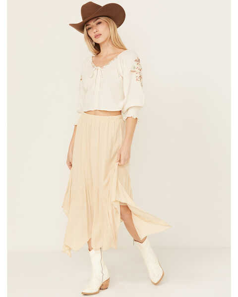 Image #1 - La La Land Women's Handkerchief Hem Midi Skirt , Cream, hi-res