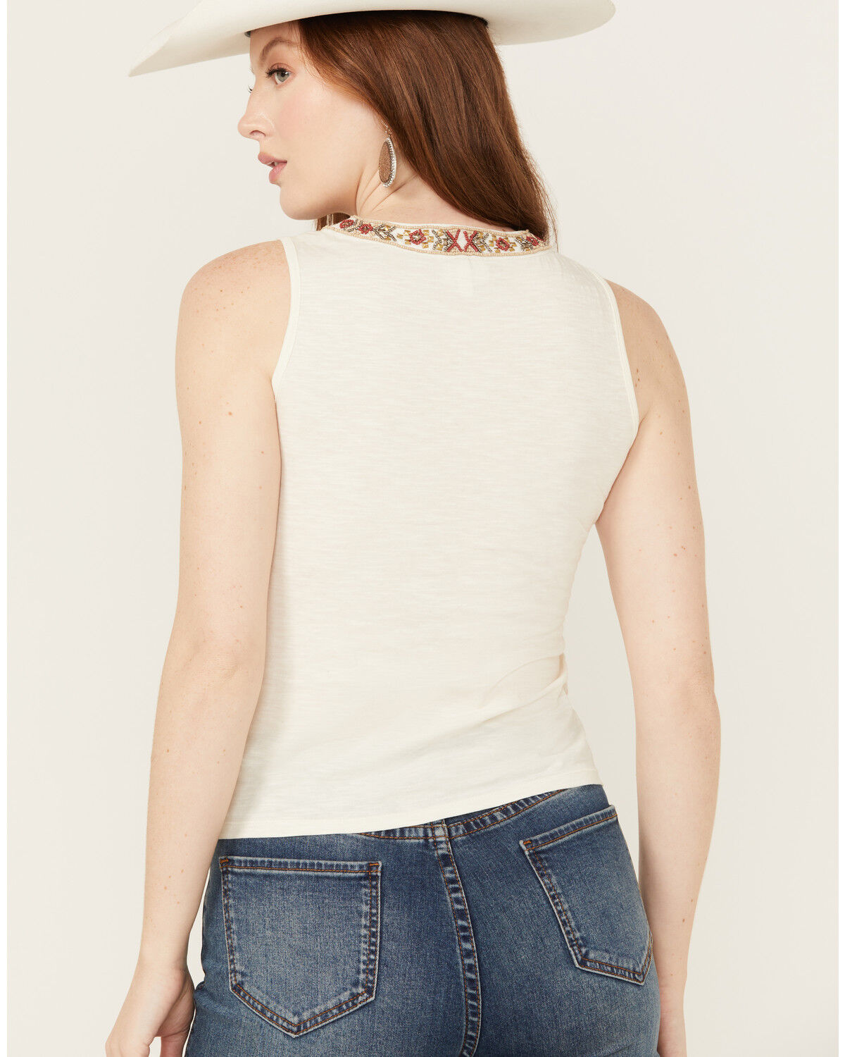 Image #4 - Shyanne Women's Beaded Fringe Tank, Cream, hi-res