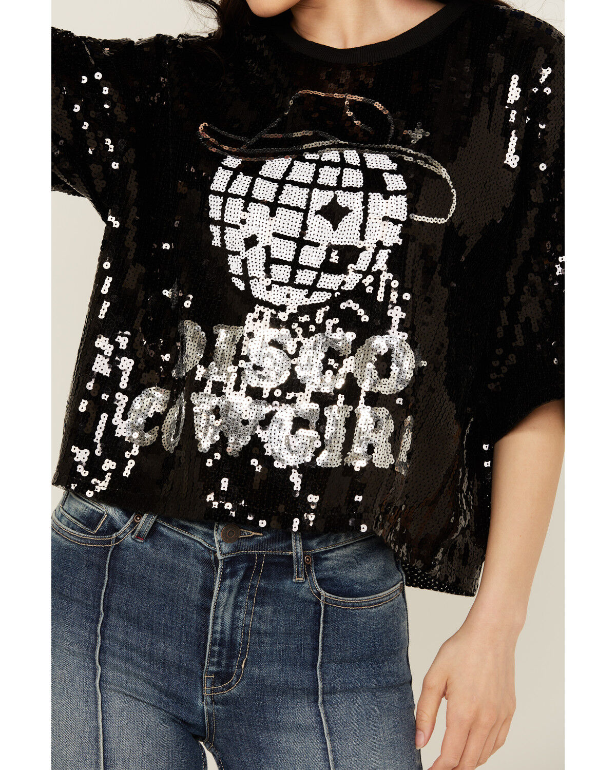 Image #3 - Mainstrip Women's Disco Cowgirl Sequins Short Sleeve Graphic Tee, Black, hi-res