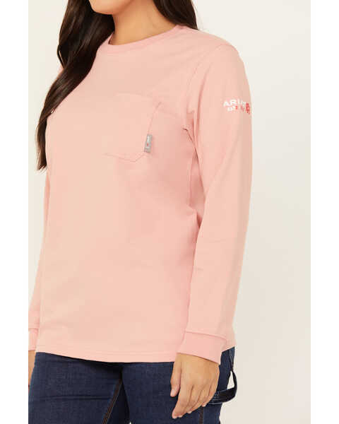 Image #3 - Ariat Women's FR American Rose Long Sleeve Work T-Shirt , Dark Pink, hi-res
