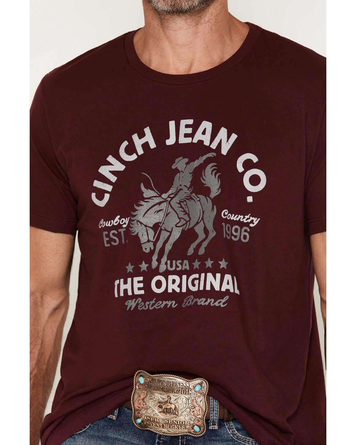 Image #3 - Cinch Men's Boot Barn Exclusive Jean Co. Short Sleeve Graphic T-Shirt, Burgundy, hi-res