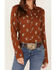 Image #3 - Roper Women's Steer Head Skull Print Long Sleeve Pearl Snap Western Shirt, Brown, hi-res