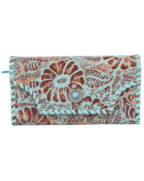 Myra Women's Peregrination Tooled Leather Wallet, Turquoise, hi-res