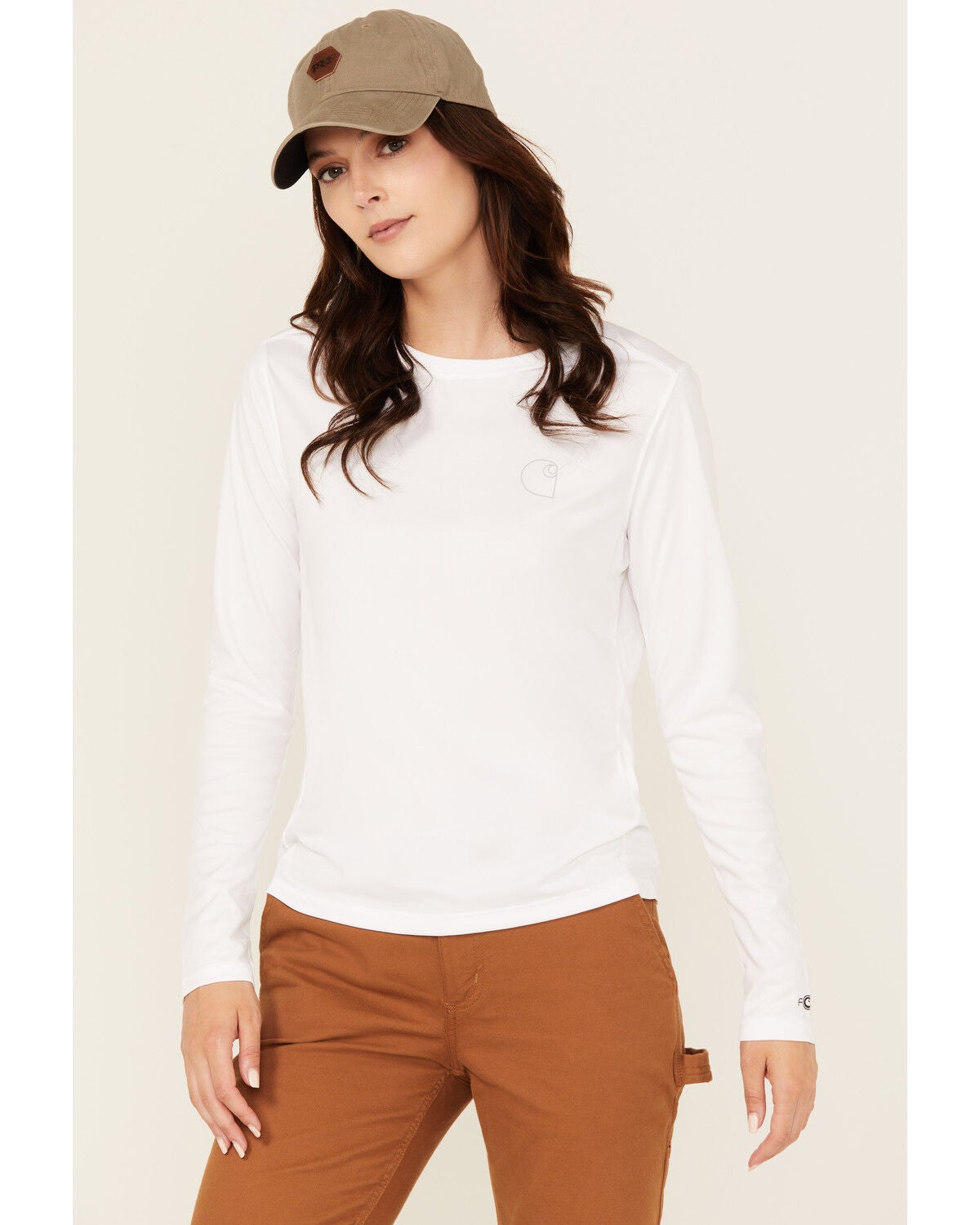 Carhartt Women's Force Sun Defender Relaxed Fit Lightweight Logo Graphic Long Sleeve Tee, White, hi-res