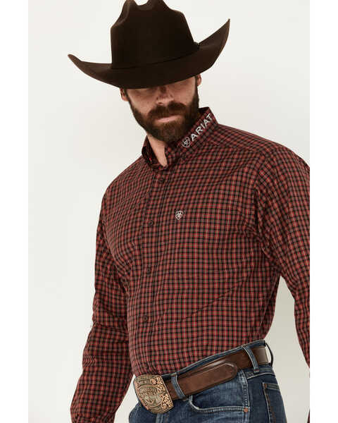 Image #3 - Ariat Men's Team Carson Plaid Print Long Sleeve Button-Down Shirt, Red, hi-res