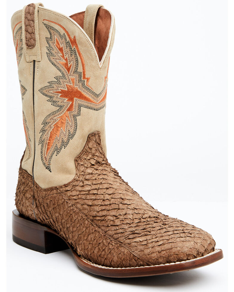 Dan Post Men's Exotic Sea Bass Skin Western Boots - Broad Square Toe, Brown, hi-res