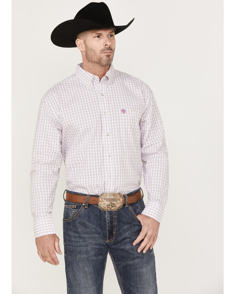 George Strait By Wrangler Men's Orchid Small Plaid Long Sleeve Button-Down Western Shirt , Lavender, hi-res