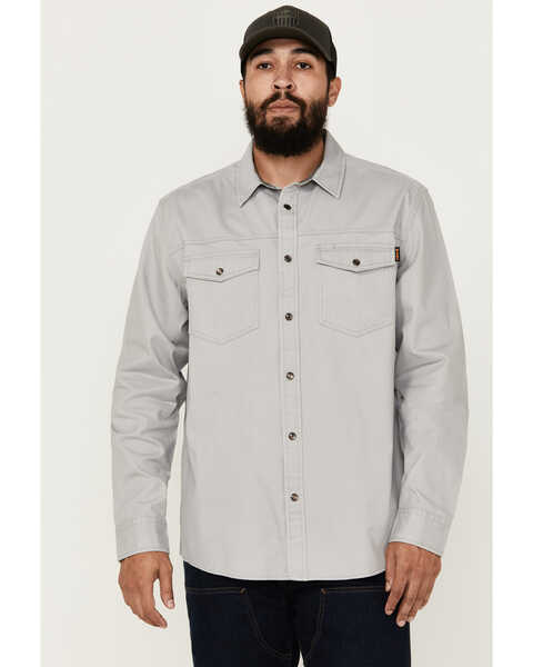 Hawx Men's All Out Woven Solid Long Sleeve Snap Work Shirt - Tall , Grey, hi-res