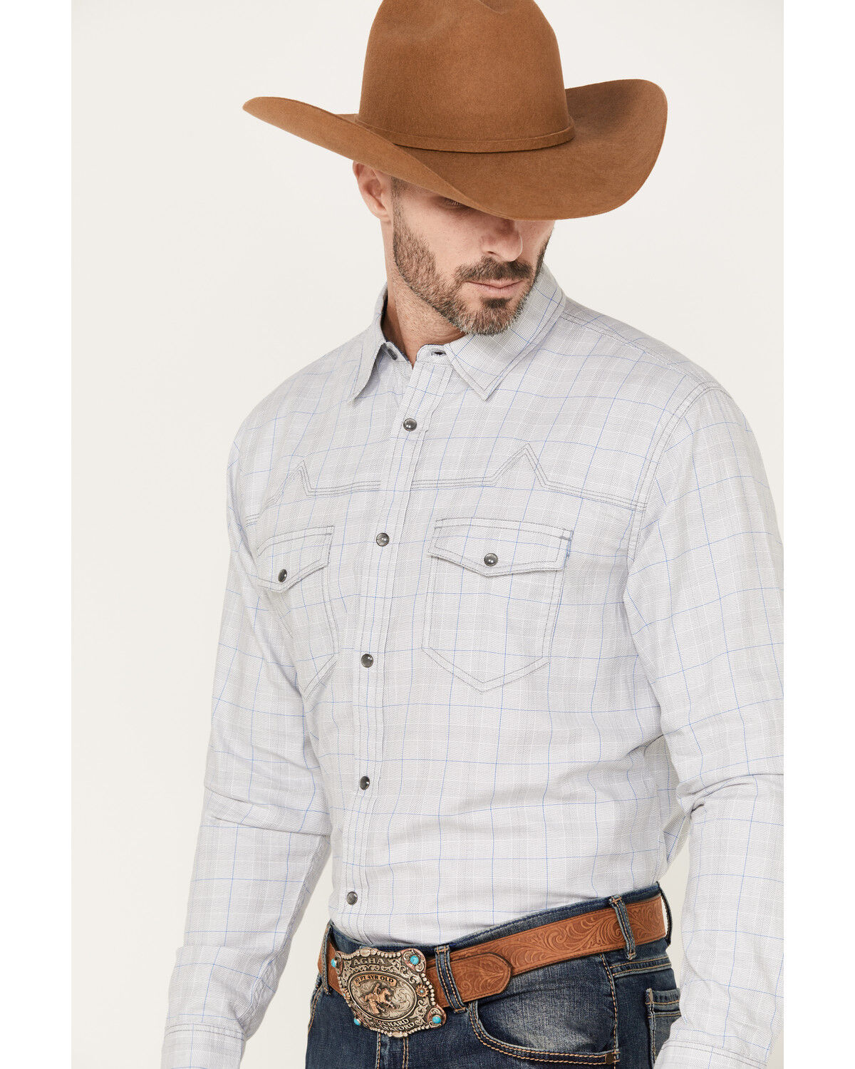 Image #2 - Moonshine Men's Classy Malange Print Long Sleeve Snap Western Shirt, Grey, hi-res