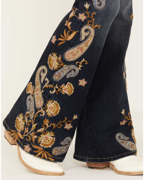 Image #2 - Grace in LA Women's Dark Wash High Rise Paisley Embroidered Flare Jeans , Dark Wash, hi-res