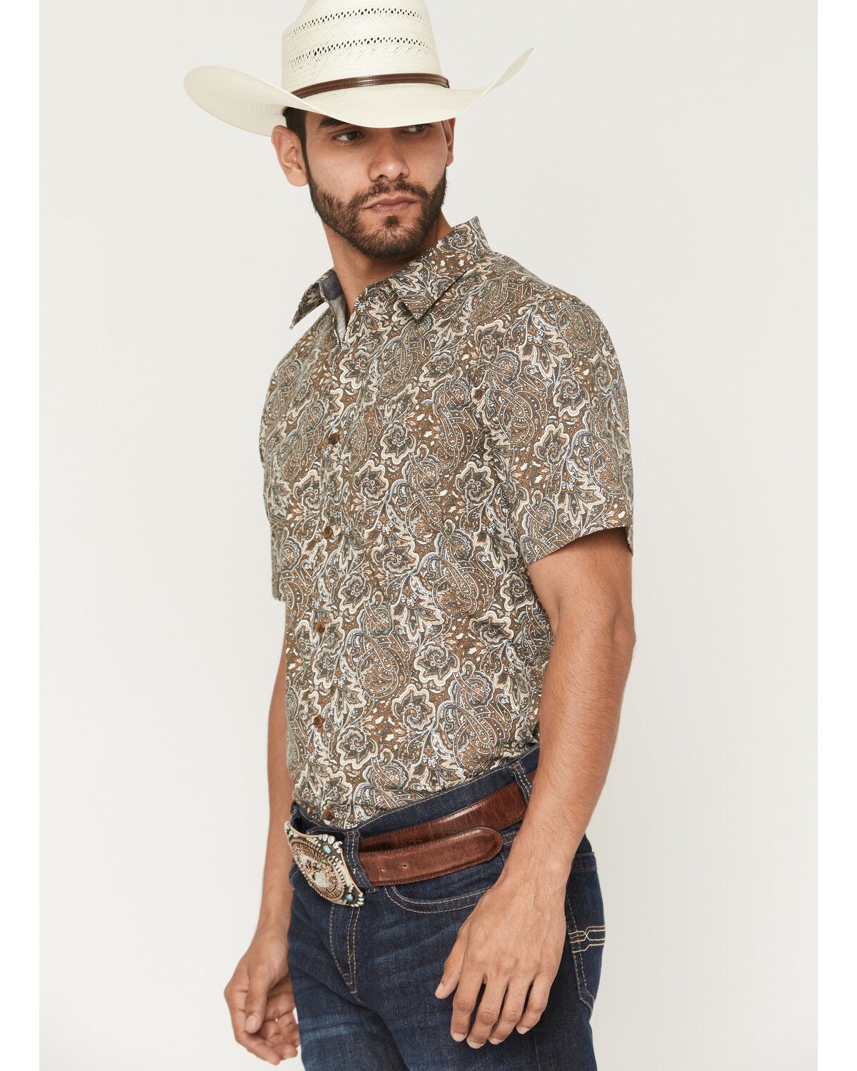 Image #2 - Cody James Men's Wells Floral Paisley Print Short Sleeve Button-Down Stretch Western Shirt - Big, Rust Copper, hi-res