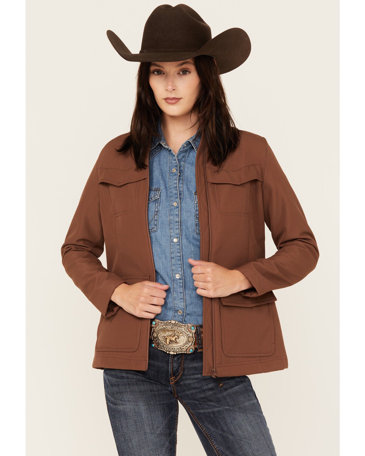Shyanne Women's Bonded Softshell Jacket, Medium Brown, hi-res