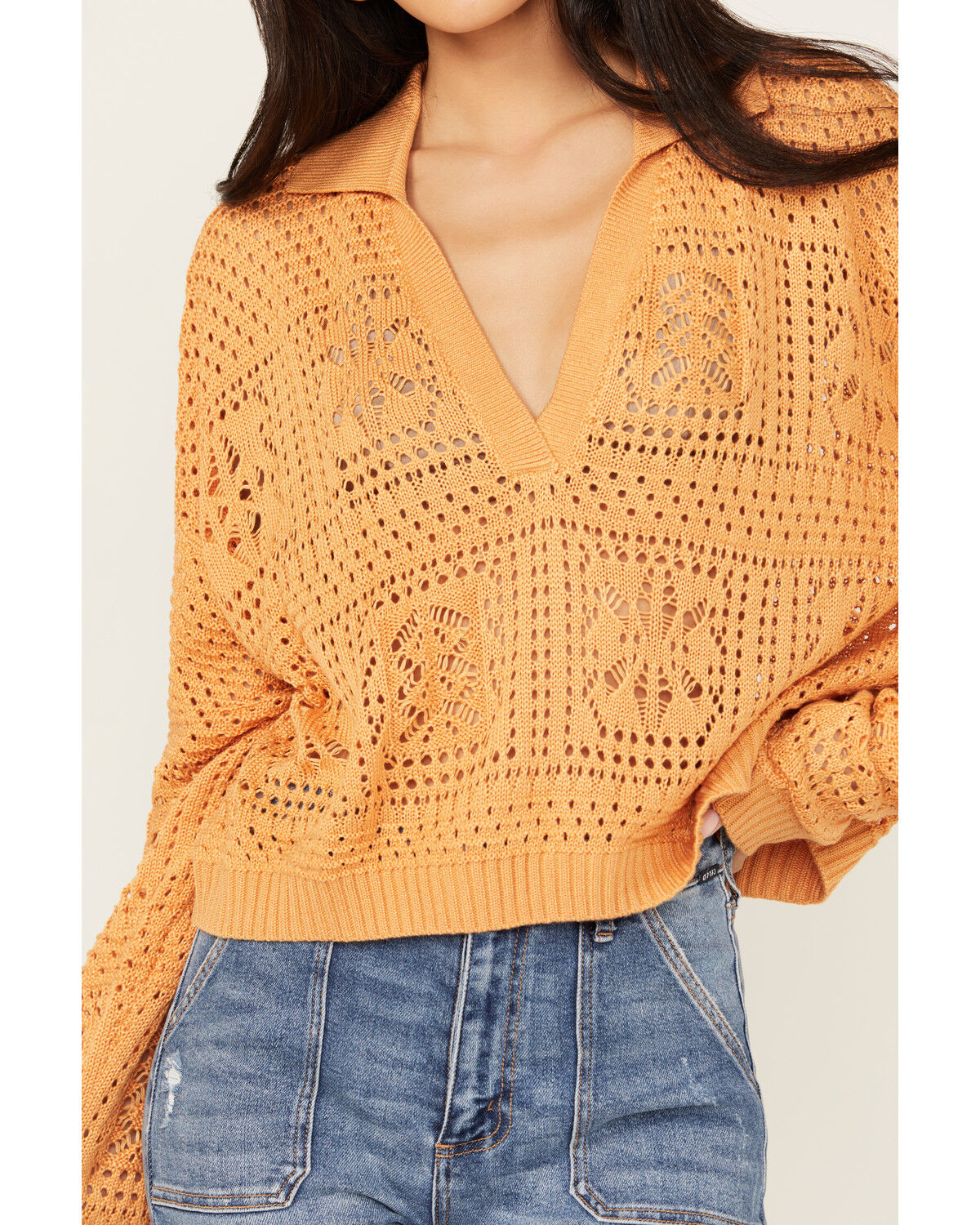 Image #3 - Revel Women's Open Weave Sweater, Orange, hi-res