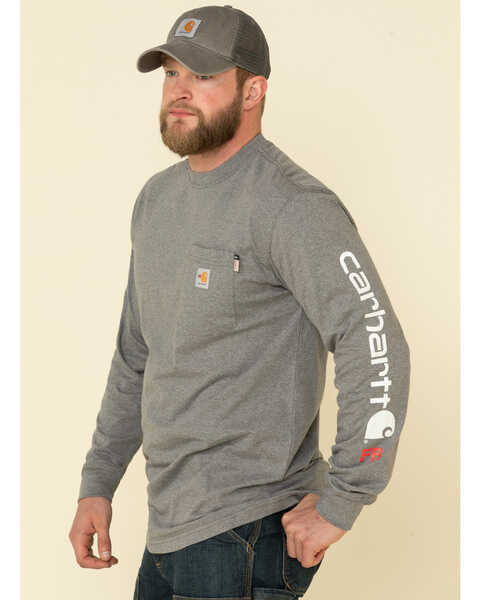 Image #1 - Carhartt Men's M-FR Midweight Signature Logo Long Sleeve Work Shirt - Big , Grey, hi-res