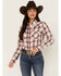 Wrangler Women's Essential Plaid Print Long Sleeve Snap Western Shirt, Red, hi-res