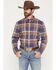 Image #1 - Cody James Men's Smokey Trail Plaid Print Long Sleeve Button-Down Stretch Western Shirt, Dark Blue, hi-res
