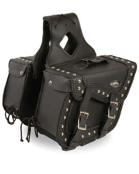 Image #1 - Milwaukee Leather Medium Braided Zip-Off PVC Throw Over Saddle Bag with Studs, Black, hi-res