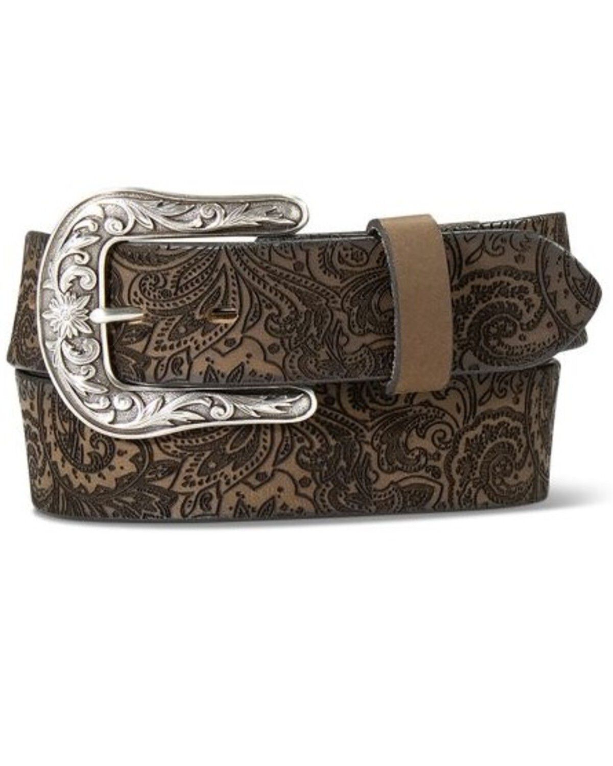Image #1 - Ariat Women's Paisley Print Laser Cut Buckle Belt, Brown, hi-res
