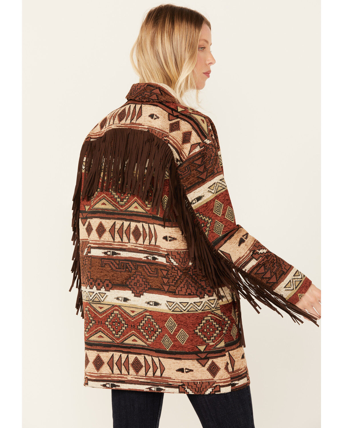 Image #4 - Shyanne Women's Tribal Tapestry Fringe Coat, Medium Brown, hi-res