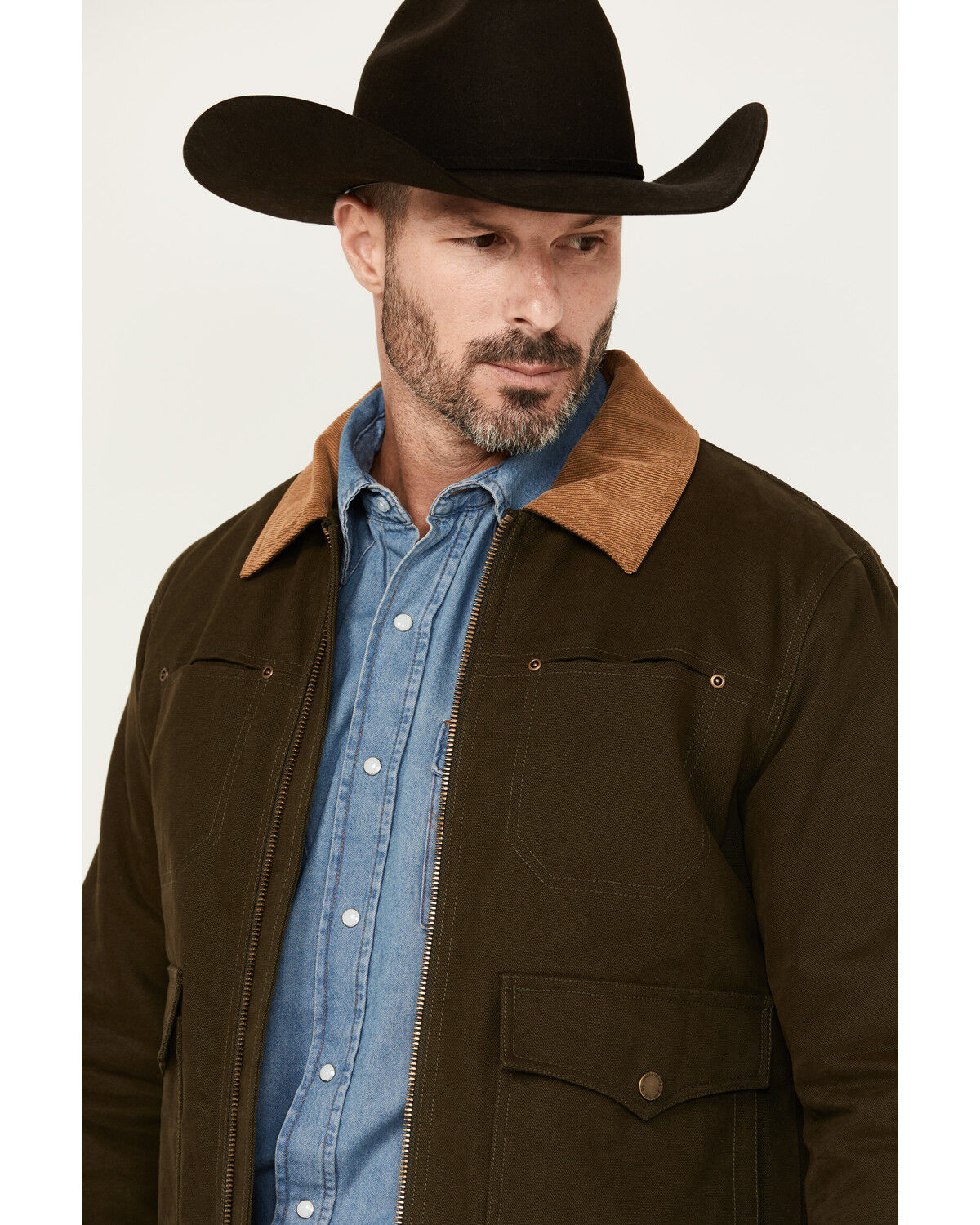 Image #2 - Pendleton Men's Carson City Solid Canvas Lined Zip-Up Jacket, Olive, hi-res