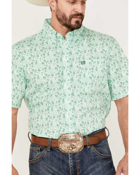 Image #3 - Panhandle Select Men's Allover Floral Print Short Sleeve Button Down Western Shirt , Green, hi-res