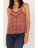 Image #3 - Wild Moss Women's Medallion Print Crochet Trim Cami , Red, hi-res