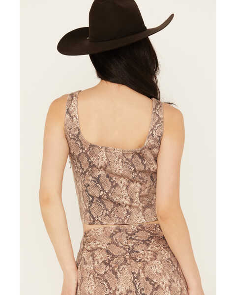 Image #4 - Shyanne Women's Snake Print Cropped Corset Top, Taupe, hi-res