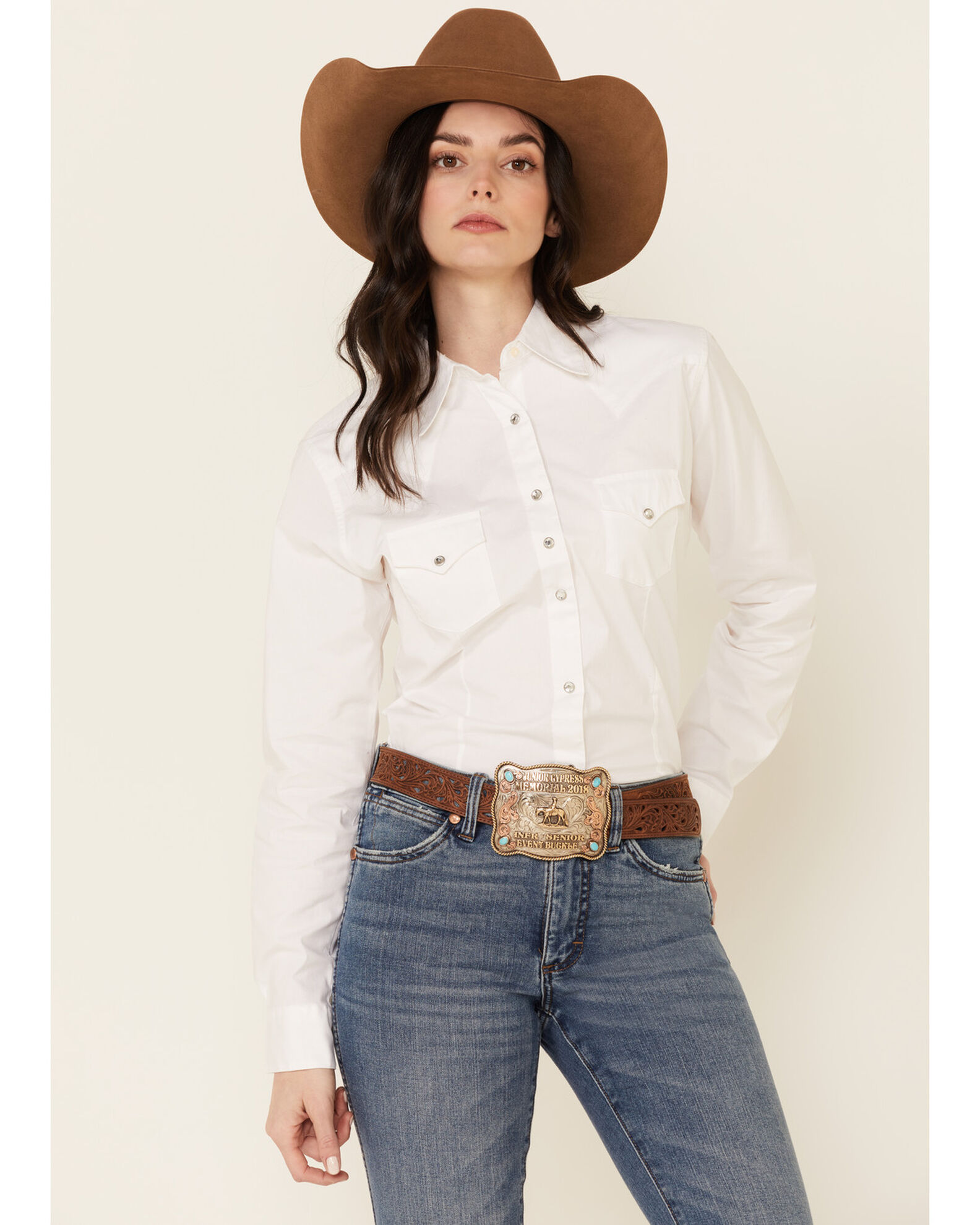 Wrangler Women s Solid Long Sleeve Rhinestone Snap Western Shirt