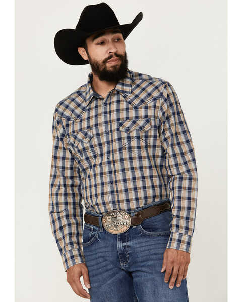 Image #1 - Cody James Men's Colt Plaid Print Long Sleeve Snap Western Shirt - Tall , Navy, hi-res