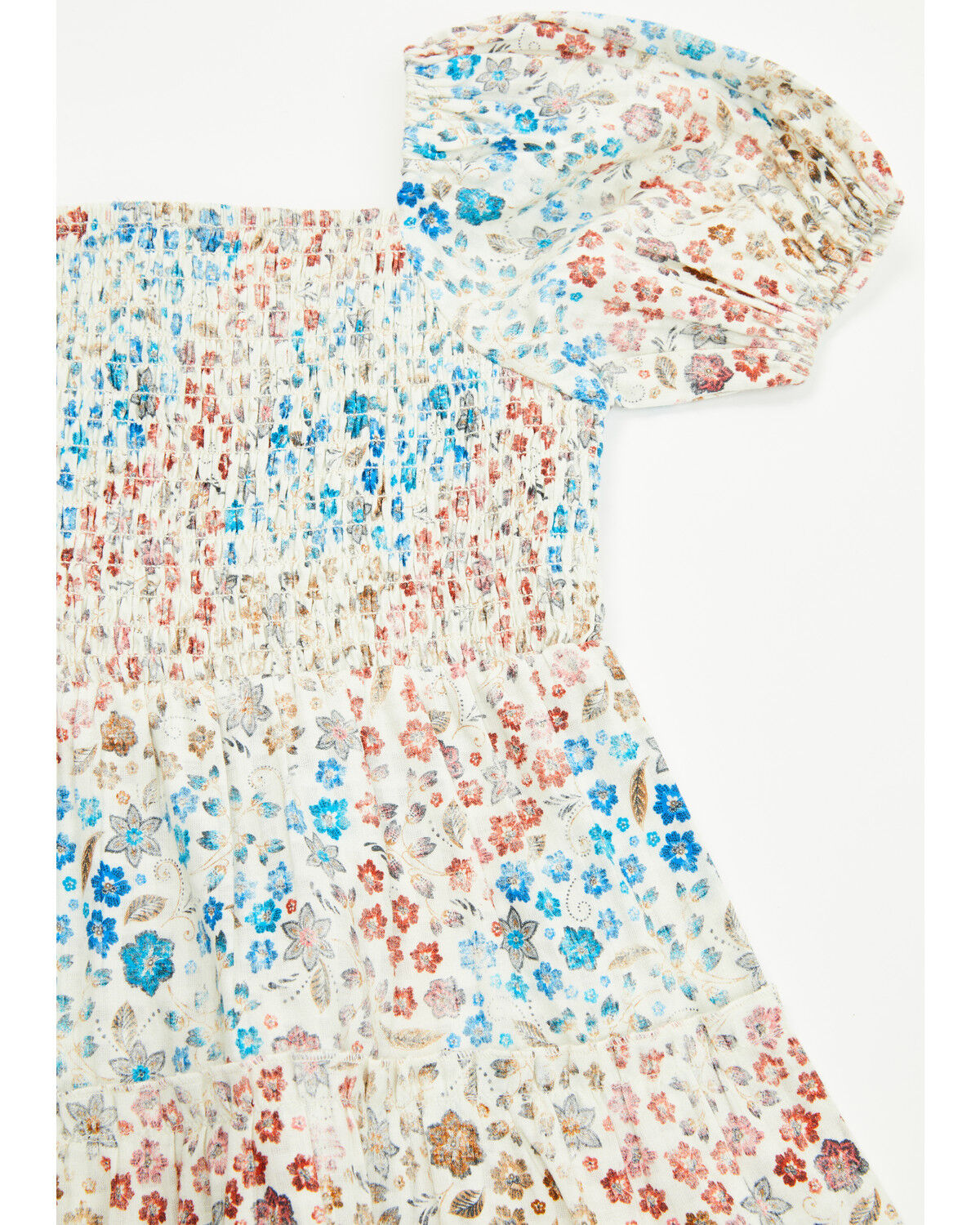 Image #2 - Shyanne Toddler Girls' Floral Print Puff Short Sleeve Midi Dress, Ivory, hi-res