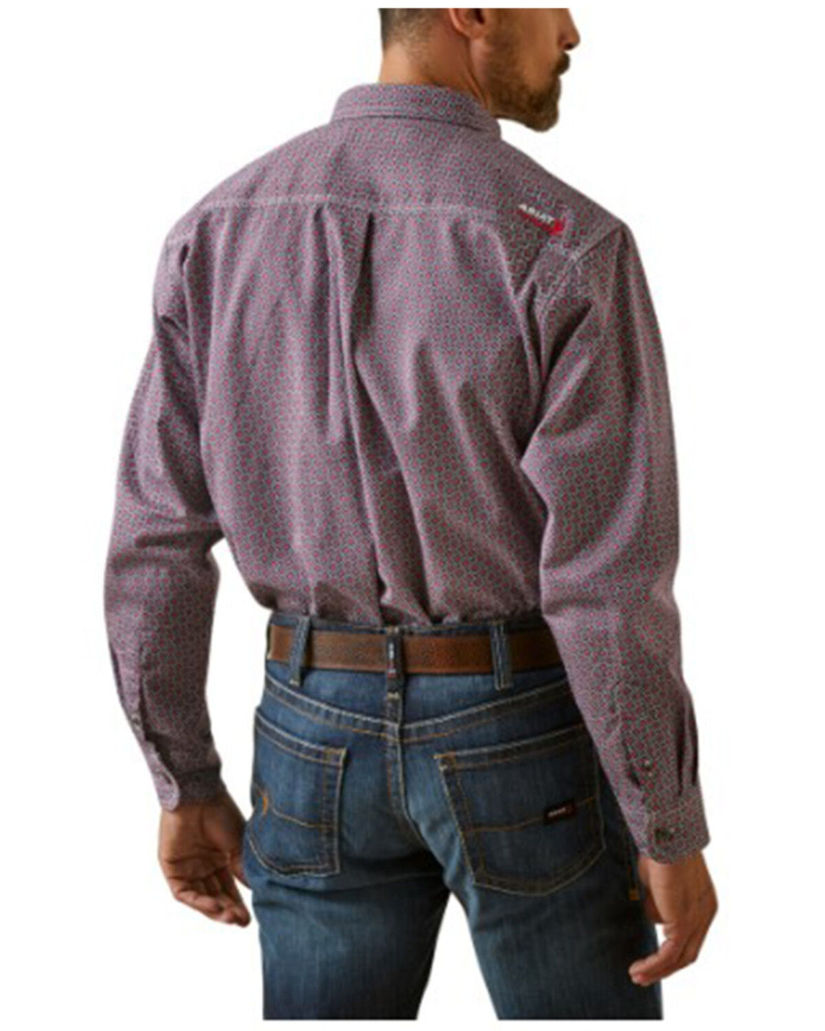 Image #2 - Ariat Men's FR Ranger Logo Long Sleeve Button-Down Work Shirt, Red, hi-res