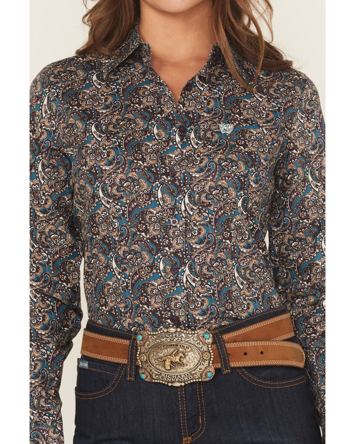 Image #3 - Cinch Women's Floral Paisley Print Long Sleeve Button-Down Western Shirt, Multi, hi-res