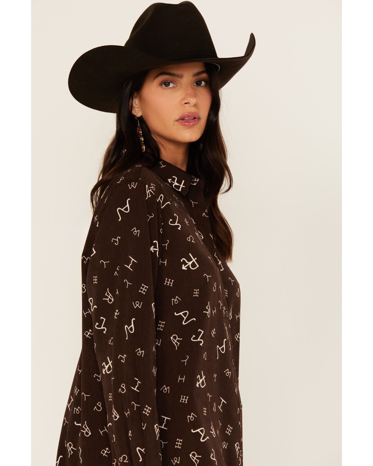 Image #2 - Ariat Women's Branding Print Long Sleeve Button-Down Western Shirt, Cream, hi-res