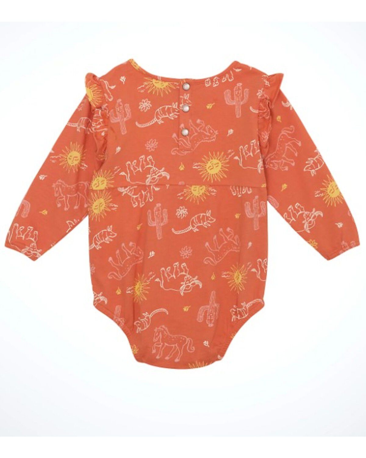 Image #2 - Wrangler Infant Girls' Cactus Print Long Sleeve Snap Onesie, Coral, hi-res