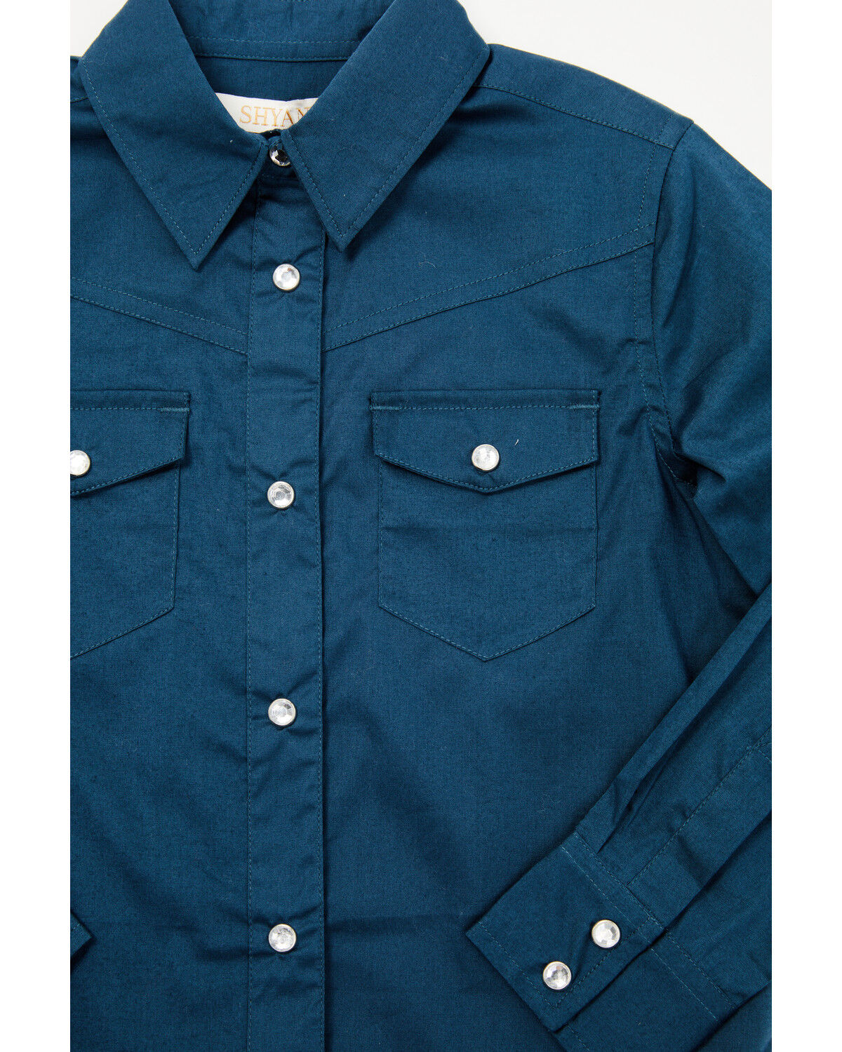 Image #2 - Shyanne Toddler Girls' Solid Rhinestone Long Sleeve Snap Stretch Western Shirt, Blue, hi-res