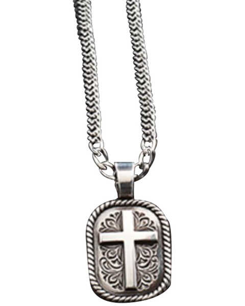 Image #1 - Twister Men's Floral Cross Necklace , Silver, hi-res