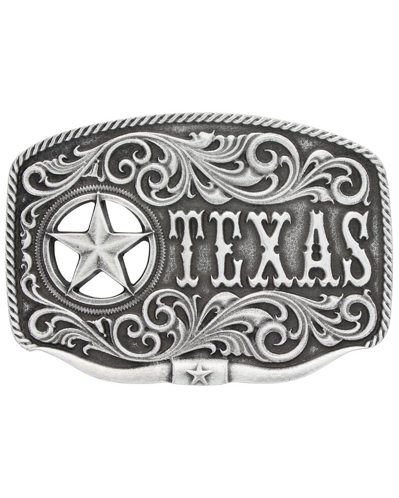 Montana Silversmiths Men's Texas Star Longhorn Attitude Buckle, Antique Silver, hi-res
