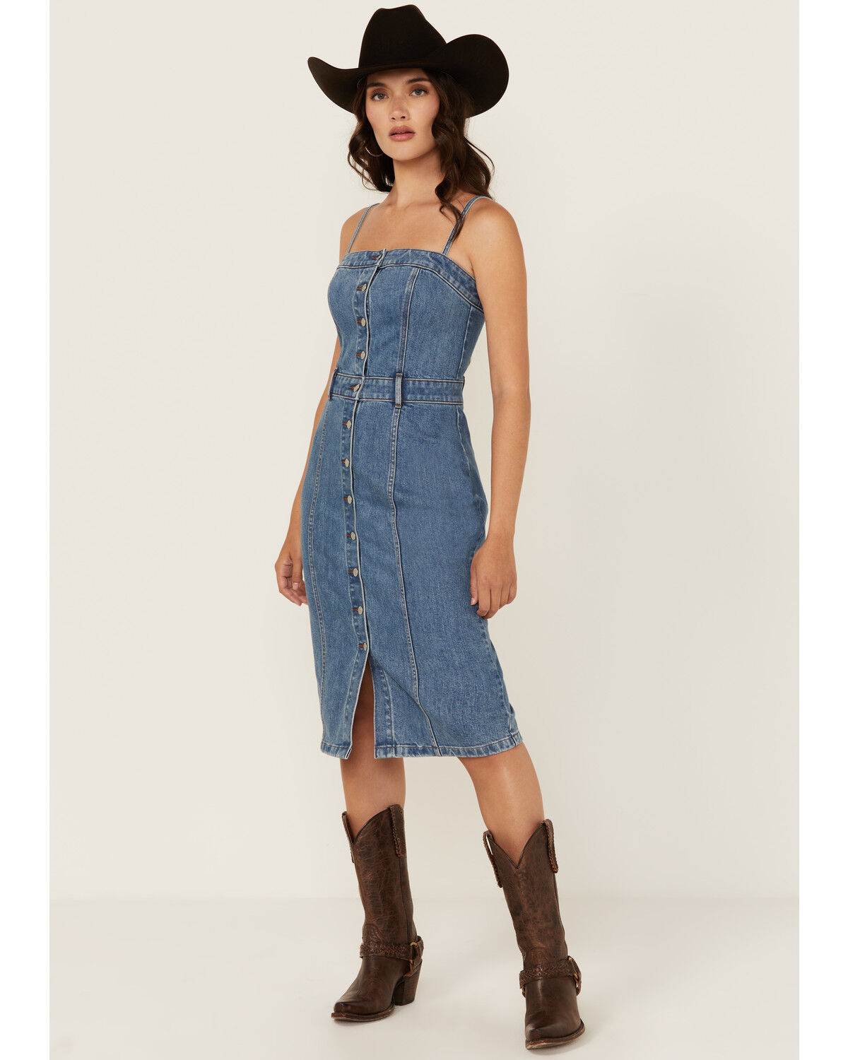 Image #1 - Levi's Women's Denim Bustier Midi Dress, Medium Wash, hi-res