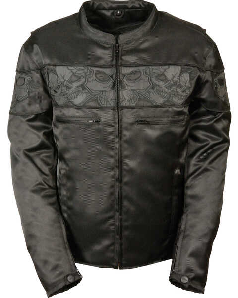 Milwaukee Leather Men's Reflective Skulls Textile Jacket, Black, hi-res