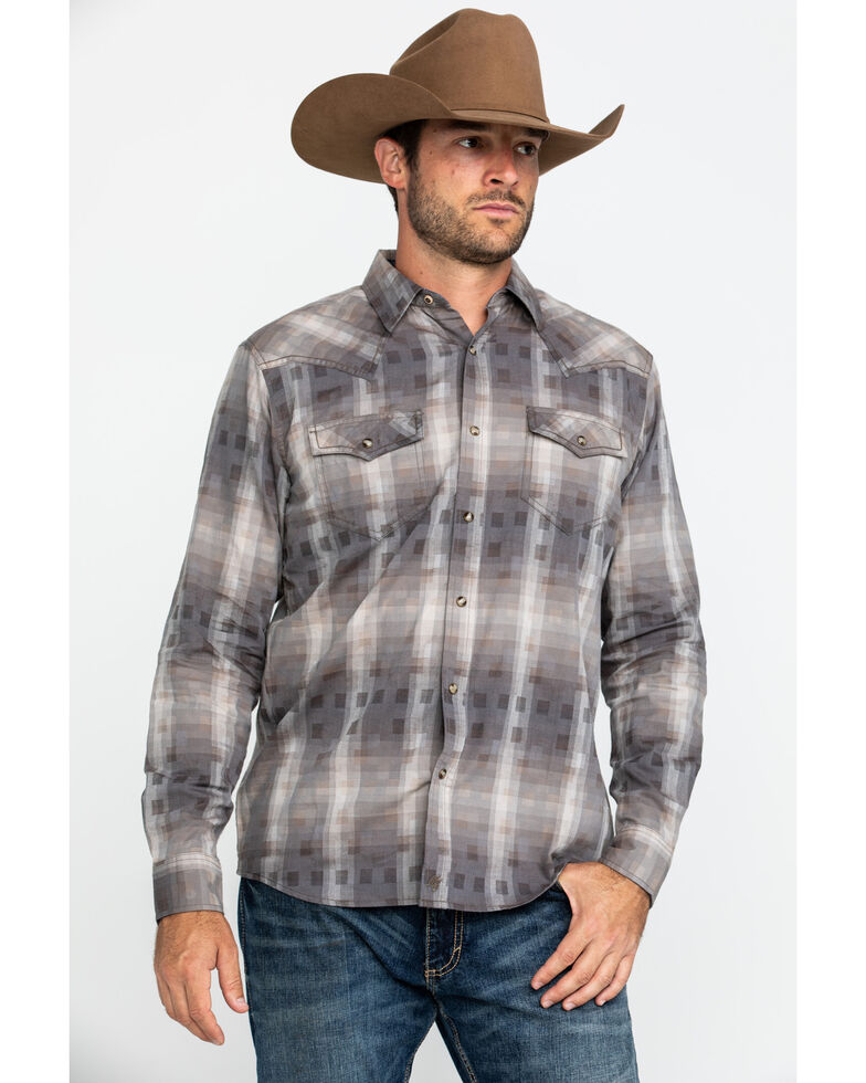 Moonshine Spirit Men's Dust Bowl Small Plaid Long Sleeve Western Shirt , Grey, hi-res