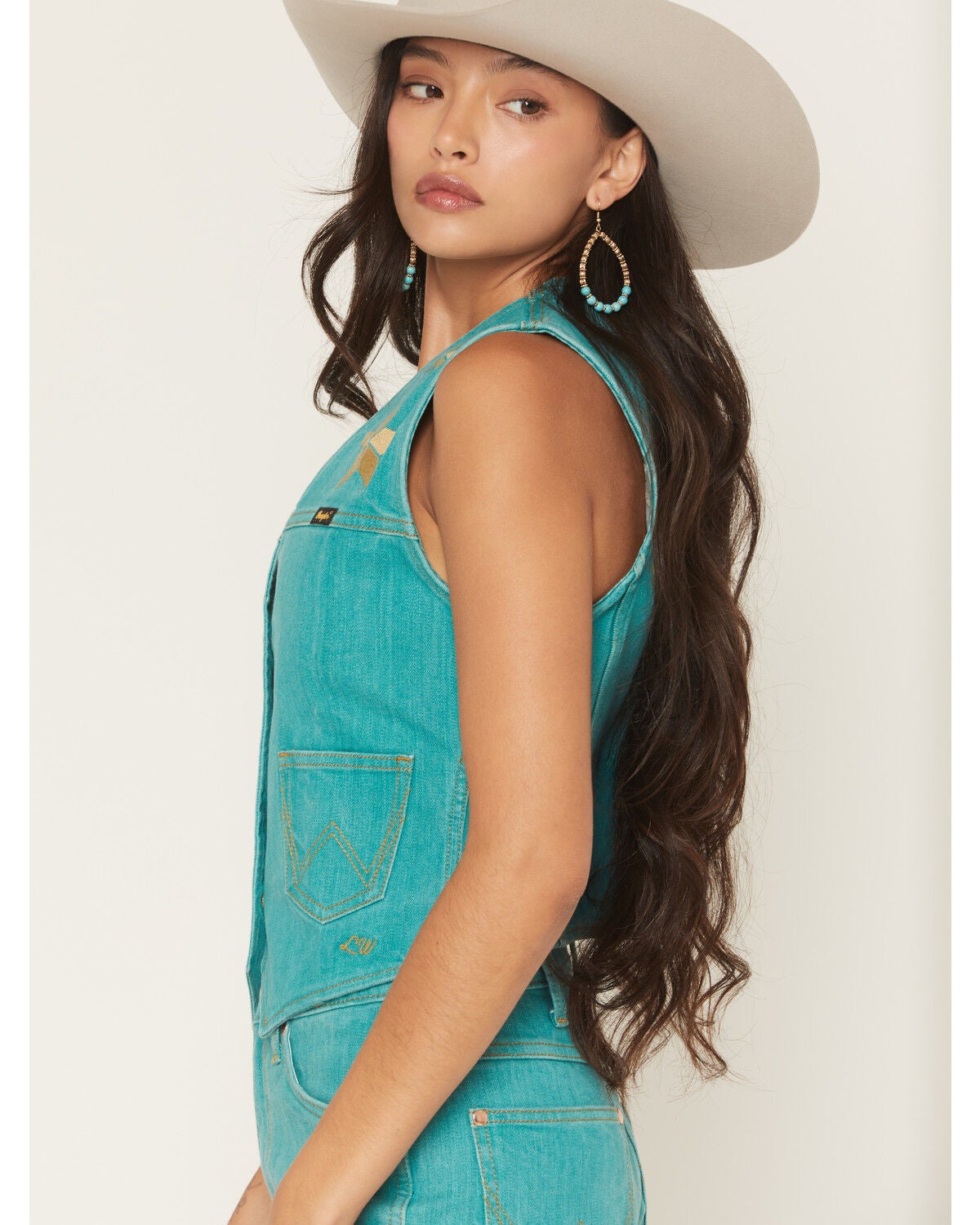 Image #2 - Wrangler X Lainey Wilson Women's Denim Horseshoe Vest, Turquoise, hi-res