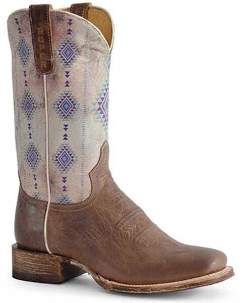 Image #1 - Roper Women's AZ Southwestern Western Boots - Square Toe, Tan, hi-res