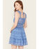 Image #4 - Trixxi Women's Floral Print Smocked Waist Mini Dress, Blue, hi-res