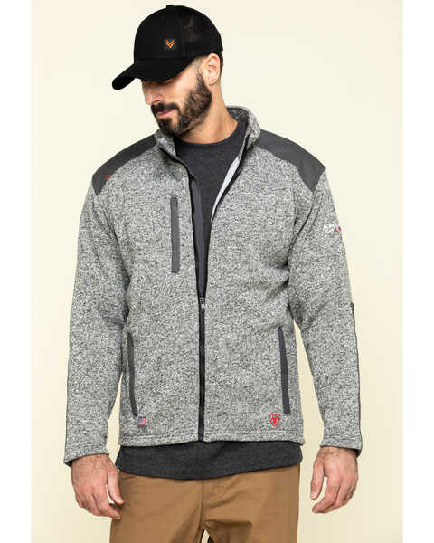 Image #1 - Ariat Men's FR Caldwell Zip-Up Work Sweater Jacket - Big , Charcoal, hi-res