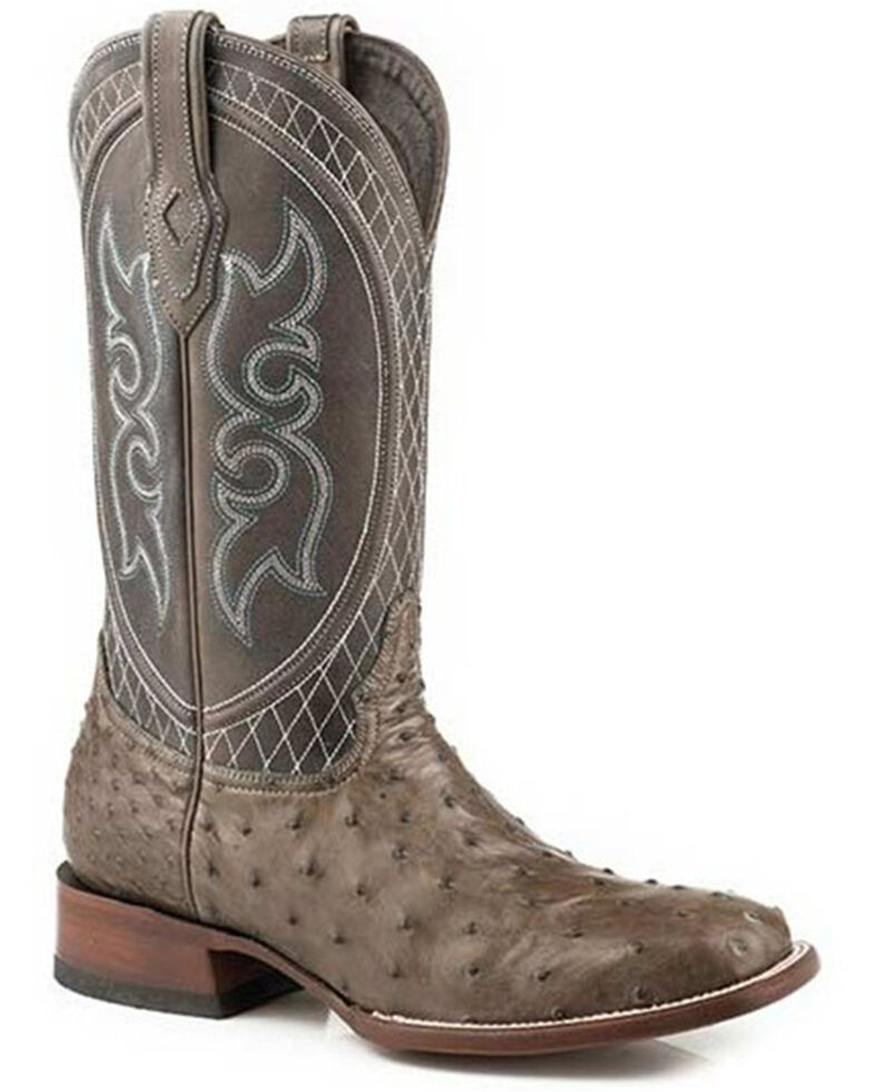 Stetson Men's Ozzy Full-Quill Ostrich Exotic Western Boots - Square Toe , Grey, hi-res