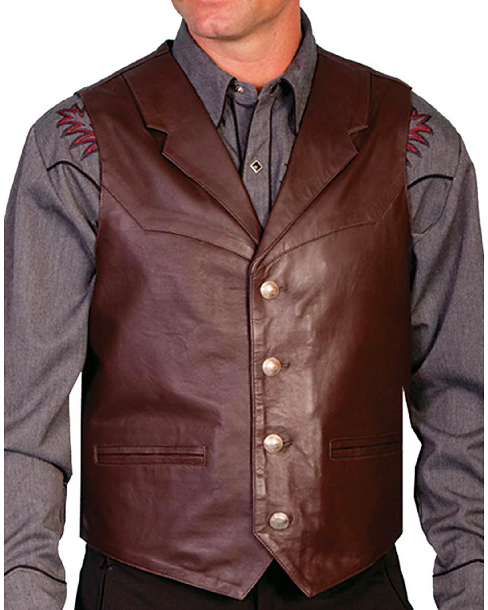 Mens leather vest with lapels clearance